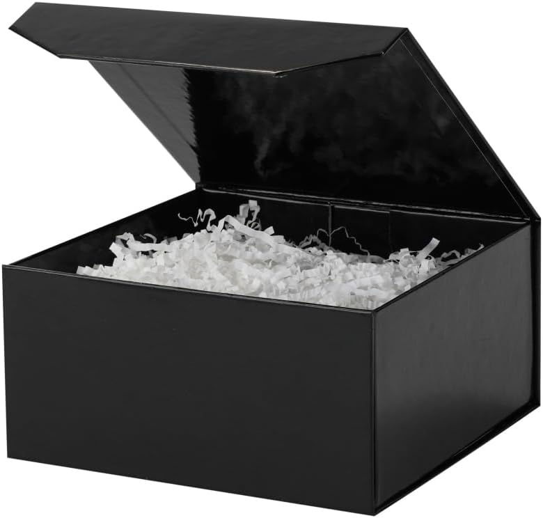 PACKGILO 6 Pcs Small Black Gift Box 6x6x3 Inch Magnetic Gift Box Small Magnetic Box with Crinkle Paper Black Small Gift Box with Shredded Paper Luxury Gift Boxes with Lids for Presents - Image 1